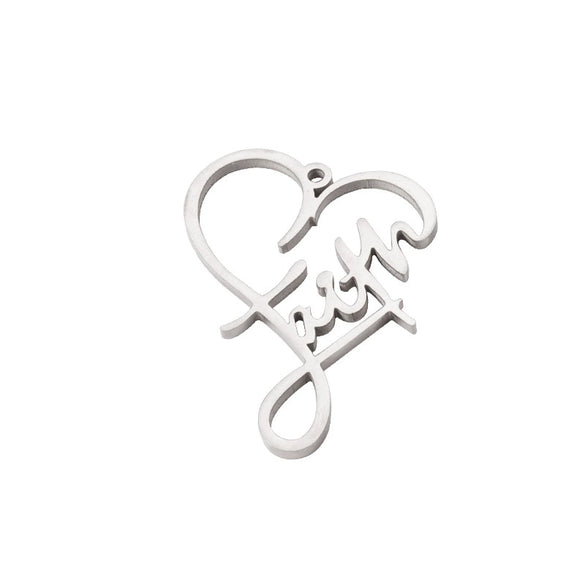 Jewelry Accessories Stainless Steel Heart Shaped Faith English Word Necklace Pendant With Electroplating