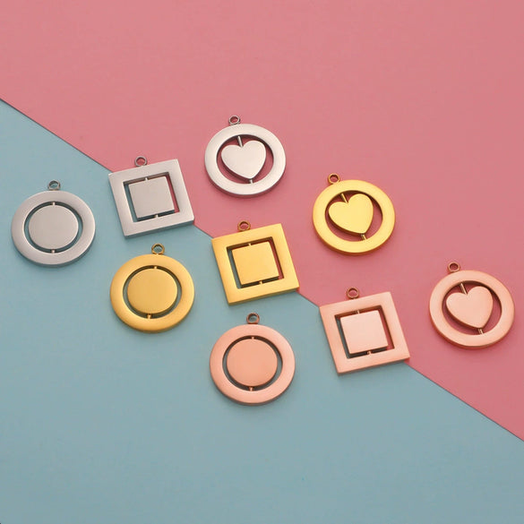 Jewelry Accessories Stainless Steel Hollow Rotatable Square Round Heartshaped Electroplated Pendant