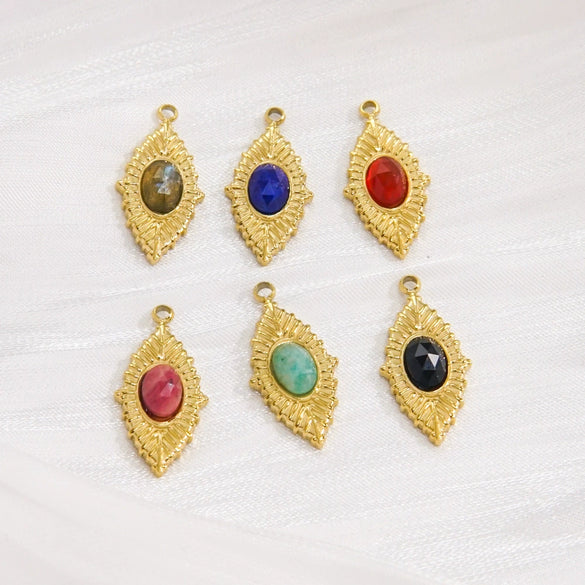 Jewelry Accessories Stainless Steel Inlaid Natural Stone French Retro Oval Leaves Geometric Style