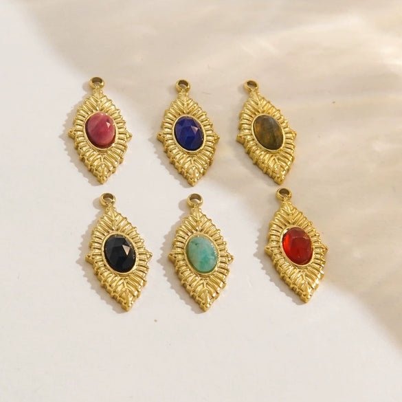Jewelry Accessories Stainless Steel Inlaid Natural Stone French Retro Oval Leaves Geometric Style