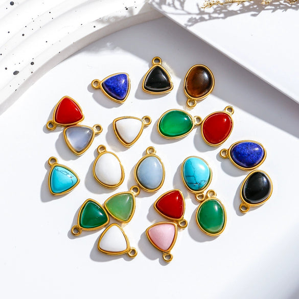 Jewelry Accessories Stainless Steel Inlaid With Natural Stone Round Pendant Earrings Bracelet Necklace Handmade Electroplated
