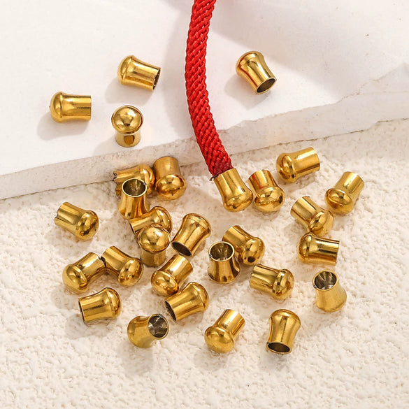 Jewelry Accessories Stainless Steel Leather Rope Closing Bucket Rope Cap Bracelet Necklace With 18K Gold Vacuum Plated Buckle Connector