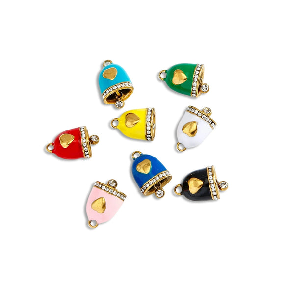 Jewelry Accessories Stainless Steel Little Bell Heart Shaped With Diamonds Dripping Oil Jewelry