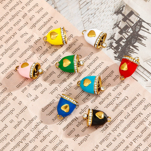 Jewelry Accessories Stainless Steel Little Bell Heart Shaped With Diamonds Dripping Oil Jewelry