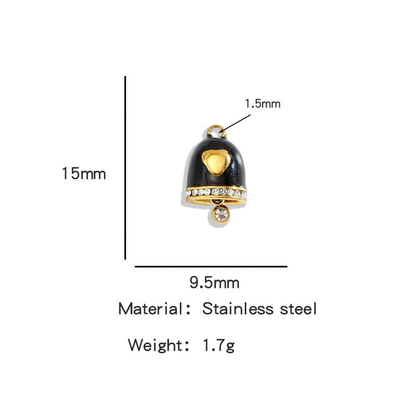 Jewelry Accessories Stainless Steel Little Bell Heart Shaped With Diamonds Dripping Oil Jewelry