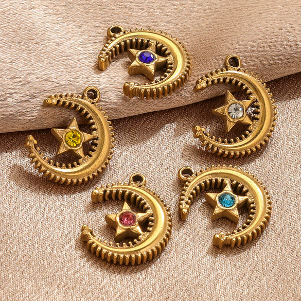 Jewelry Accessories Stainless Steel Moon Fivepointed Star Fish Pattern Electroplated Pendant Necklace Earrings