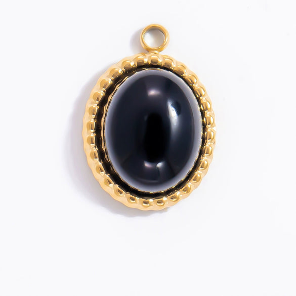 Jewelry Accessories Stainless Steel Natural Obsidian Pendant Necklace Bracelet French Retro Style With Totem Pattern Electroplating