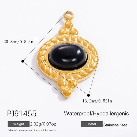 Jewelry Accessories Stainless Steel Natural Obsidian Pendant Necklace Bracelet French Retro Style With Totem Pattern Electroplating