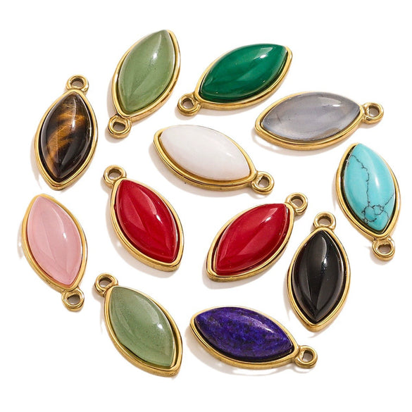 Jewelry Accessories Stainless Steel Natural Stone Oval Horse Eye Pendant Electroplated 18K Gold