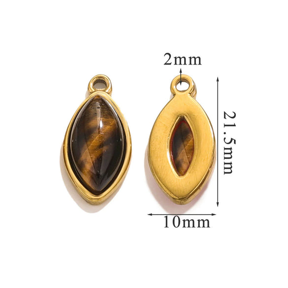Jewelry Accessories Stainless Steel Natural Stone Oval Horse Eye Pendant Electroplated 18K Gold