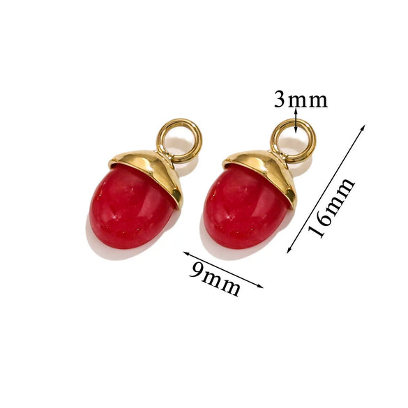 Jewelry Accessories Stainless Steel Natural Stone Pine Cone And Oval Shaped Pendant Electroplated 18K Gold