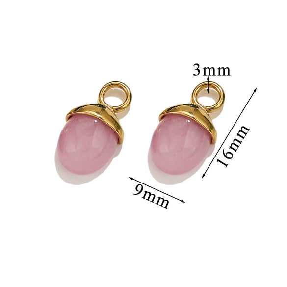 Jewelry Accessories Stainless Steel Natural Stone Pine Cone And Oval Shaped Pendant Electroplated 18K Gold