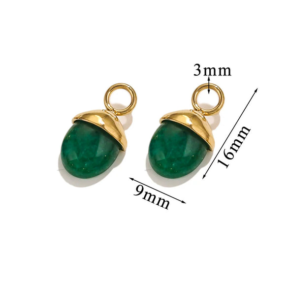 Jewelry Accessories Stainless Steel Natural Stone Pine Cone And Oval Shaped Pendant Electroplated 18K Gold