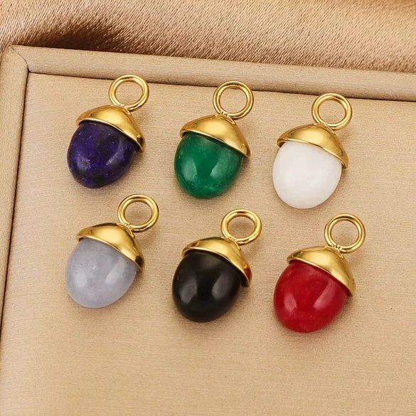 Jewelry Accessories Stainless Steel Natural Stone Pine Cone Shaped Pendant With 18K Gold Plating Electroplating