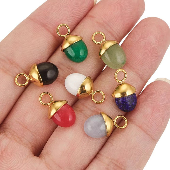 Jewelry Accessories Stainless Steel Natural Stone Pine Cone Shaped Pendant With 18K Gold Plating Electroplating
