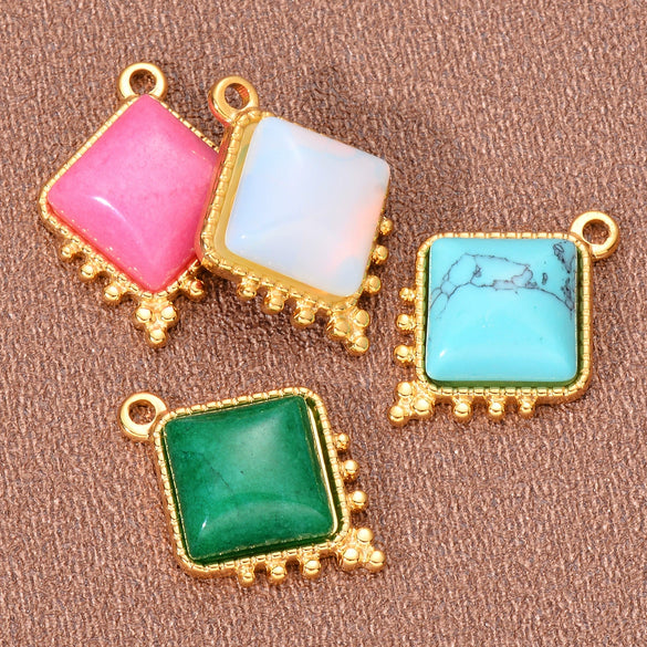 Jewelry Accessories Stainless Steel Natural Stone Square French Retro Style Electroplated