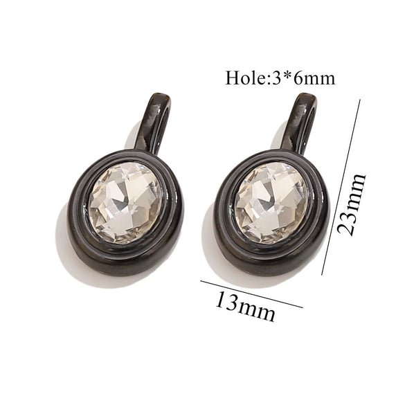 Jewelry Accessories Stainless Steel Oval Rhinestone Bead Pendant 18K Gold Electroplated