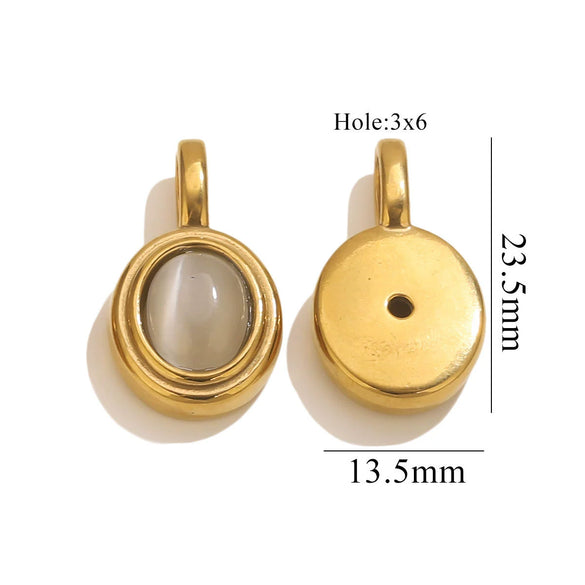 Jewelry Accessories Stainless Steel Oval Rhinestone Bead Pendant 18K Gold Electroplated