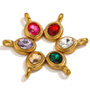 Jewelry Accessories Stainless Steel Oval Rhinestone Bead Pendant 18K Gold Electroplated