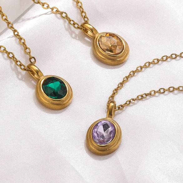 Jewelry Accessories Stainless Steel Oval Rhinestone Bead Pendant 18K Gold Electroplated