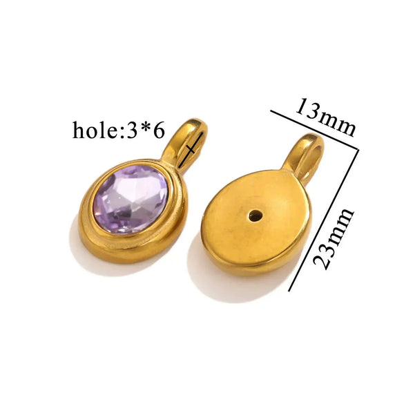 Jewelry Accessories Stainless Steel Oval Rhinestone Bead Pendant 18K Gold Electroplated