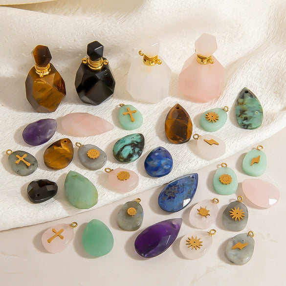 Jewelry Accessories Stainless Steel Perfume Bottle Dropshaped Cat's Eye Stone Electroplated Pendant Necklace