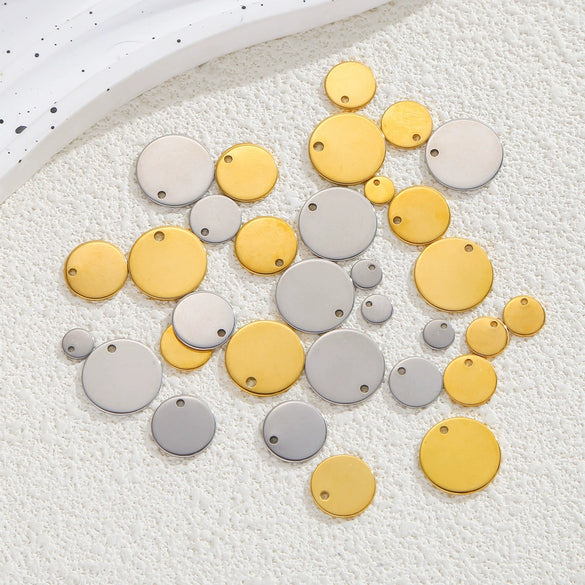 Jewelry Accessories Stainless Steel Real Gold Plated Geometric Round Disc Engraved Inner Hanging Tail Piece