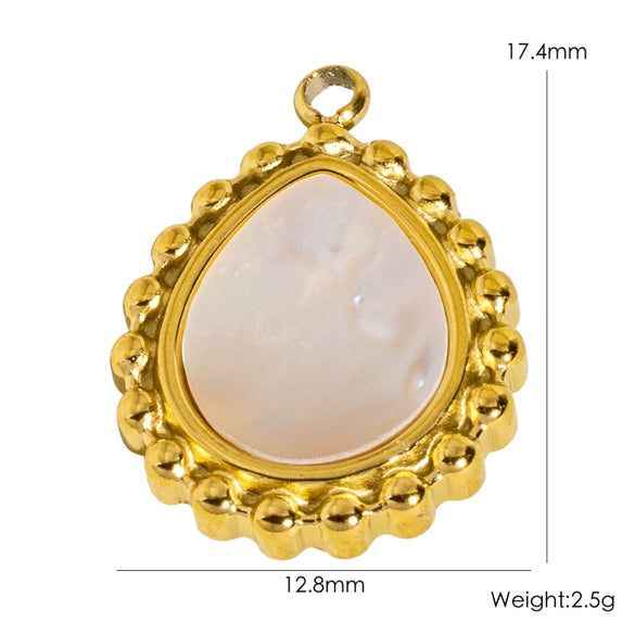 Jewelry Accessories Stainless Steel Retro Simple Geometric Electroplating White Shellfish Natural Stone Zircon Necklace Pendant