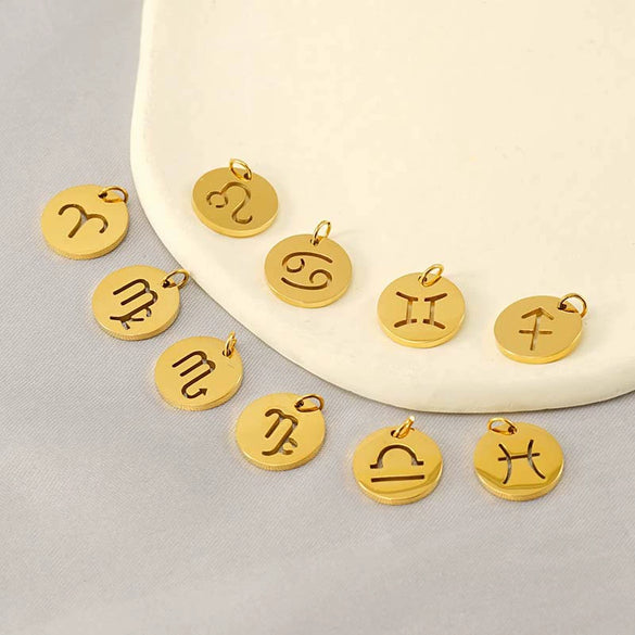 Jewelry Accessories Stainless Steel Round Cut Out Constellation Pendant For Diy Necklace Bracelet Electroplating