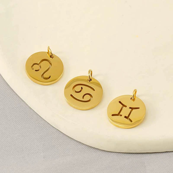 Jewelry Accessories Stainless Steel Round Cut Out Constellation Pendant For Diy Necklace Bracelet Electroplating