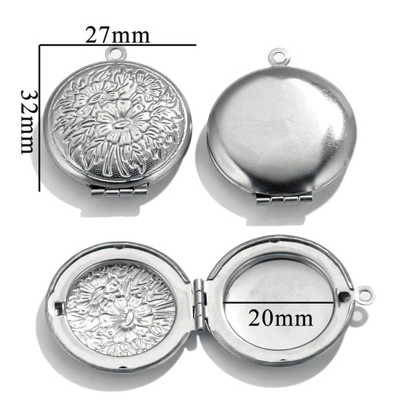 Jewelry Accessories Stainless Steel Round Photo Box Pendant Vintage Embossed Pattern 18K Electroplated