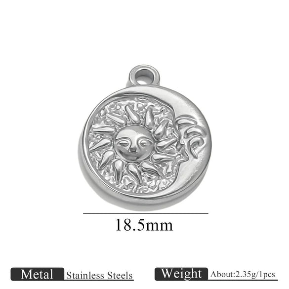 Jewelry Accessories Stainless Steel Vacuum Plating Star Moon Casting Round Pendant