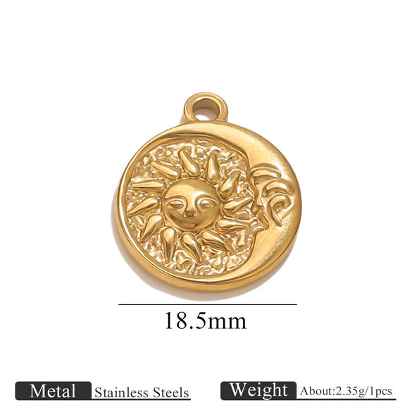 Jewelry Accessories Stainless Steel Vacuum Plating Star Moon Casting Round Pendant
