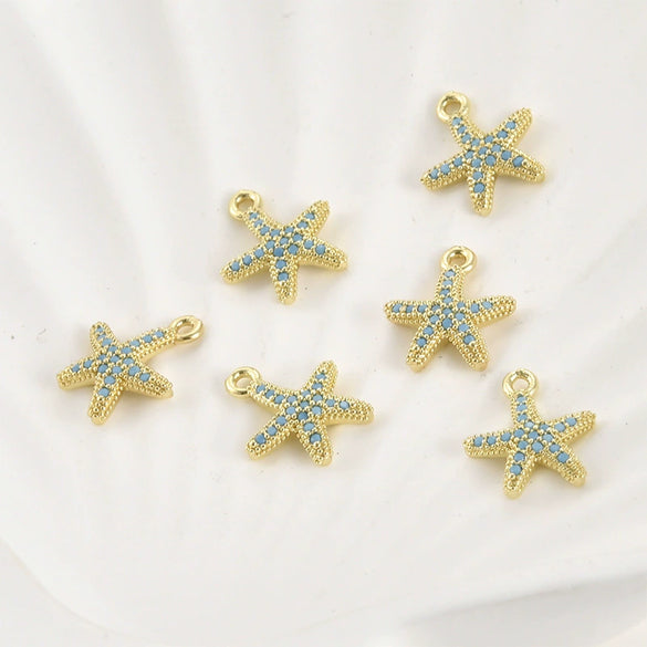 Jewelry Accessories Starfish Pendant Copper Electroplated Inlaid Zircon Turquoise Blue Handmade