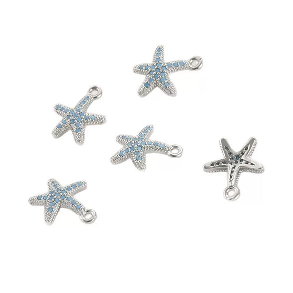 Jewelry Accessories Starfish Pendant Copper Electroplated Inlaid Zircon Turquoise Blue Handmade