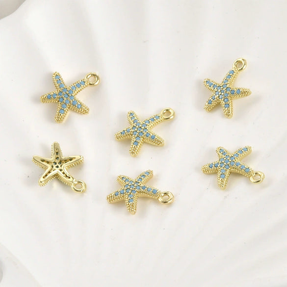 Jewelry Accessories Starfish Pendant Copper Electroplated Inlaid Zircon Turquoise Blue Handmade