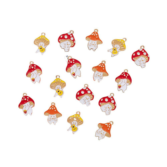 Jewelry Accessories Zinc Alloy Dripping Oil Small Mushroom Pendant With Totem Pattern