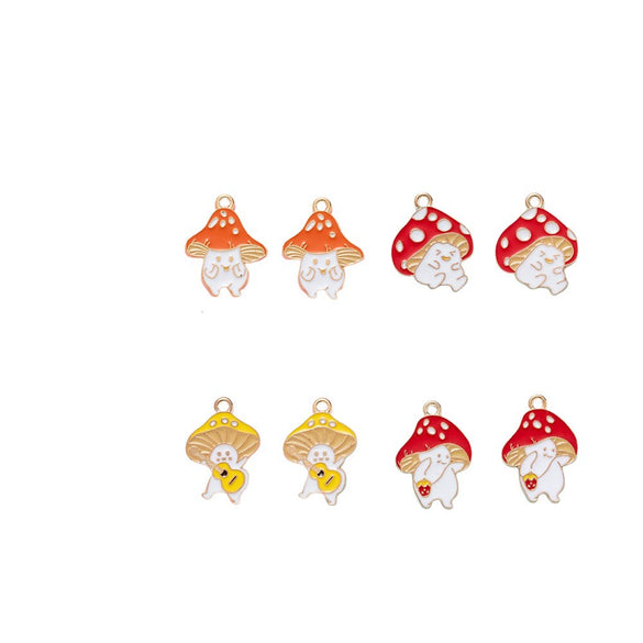 Jewelry Accessories Zinc Alloy Dripping Oil Small Mushroom Pendant With Totem Pattern