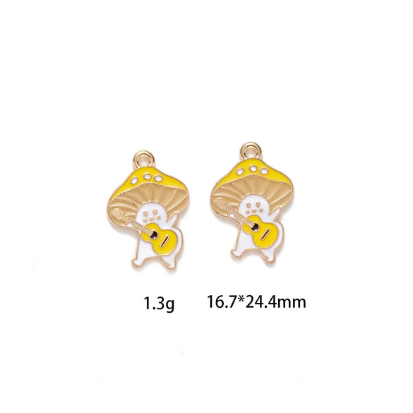 Jewelry Accessories Zinc Alloy Dripping Oil Small Mushroom Pendant With Totem Pattern