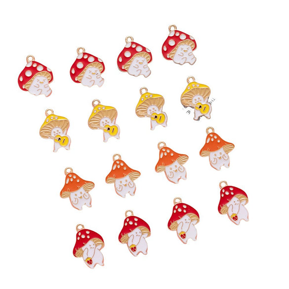 Jewelry Accessories Zinc Alloy Dripping Oil Small Mushroom Pendant With Totem Pattern