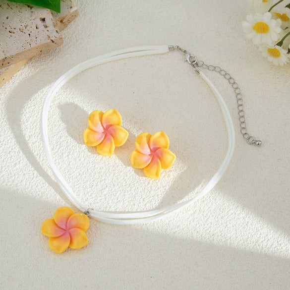 Jewelry Acrylic Dopamine Plum Pendant Necklace With Electroplating Flower Design Clavicle Chain For Women
