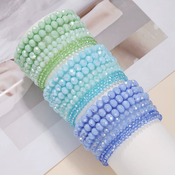 Jewelry Acrylic Geometric Beaded Crystal Elastic Bracelet Set For Women