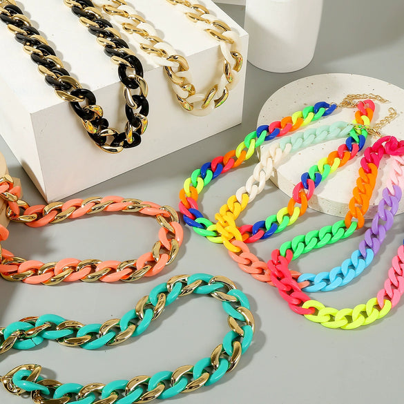 Jewelry Acrylic Hiphop Style Geometric Flat Necklace For Women