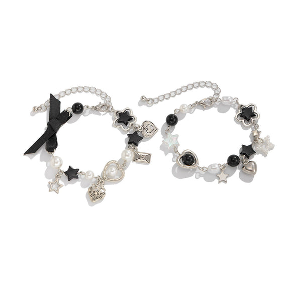 Jewelry Alloy Acrylic Bow Pendant Bracelet Sweet Style With Heart Shape And Star Pattern Electroplating For Women