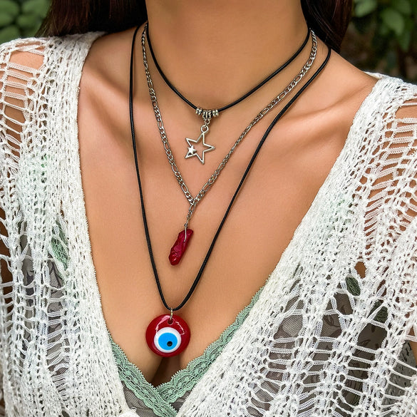 Jewelry Alloy Acrylic Wax Thread Handmade Star Pattern Women's Vintage Beaded Necklace