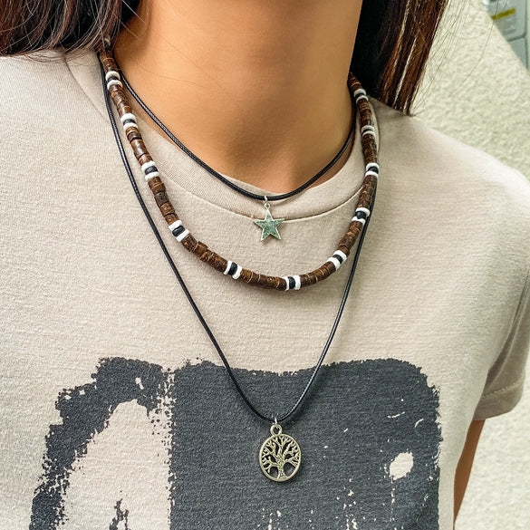Jewelry Alloy Acrylic Wax Thread Handmade Star Pattern Women's Vintage Beaded Necklace