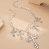 Jewelry Alloy Aluminum Chain Rhinestone Geometric Cross Hip Hop Style Electroplated Necklace For Women