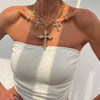 Jewelry Alloy Aluminum Chain Rhinestone Geometric Cross Hip Hop Style Electroplated Necklace For Women