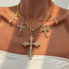 Jewelry Alloy Aluminum Chain Rhinestone Geometric Cross Hip Hop Style Electroplated Necklace For Women