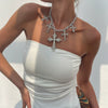 Jewelry Alloy Aluminum Chain Rhinestone Geometric Cross Hip Hop Style Electroplated Necklace For Women